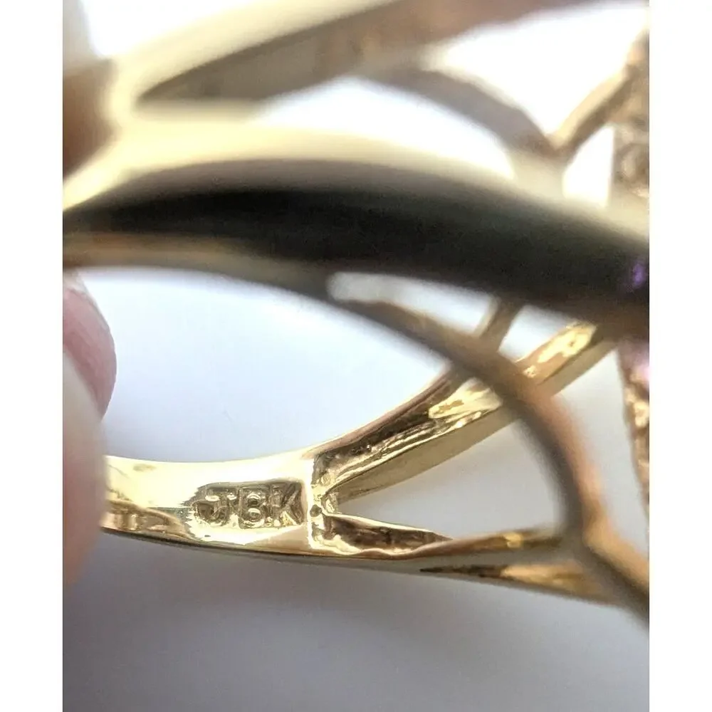 Vintage Pink Stone Halo Ring Womens 8.25 Gold Tone Statement 8K READ